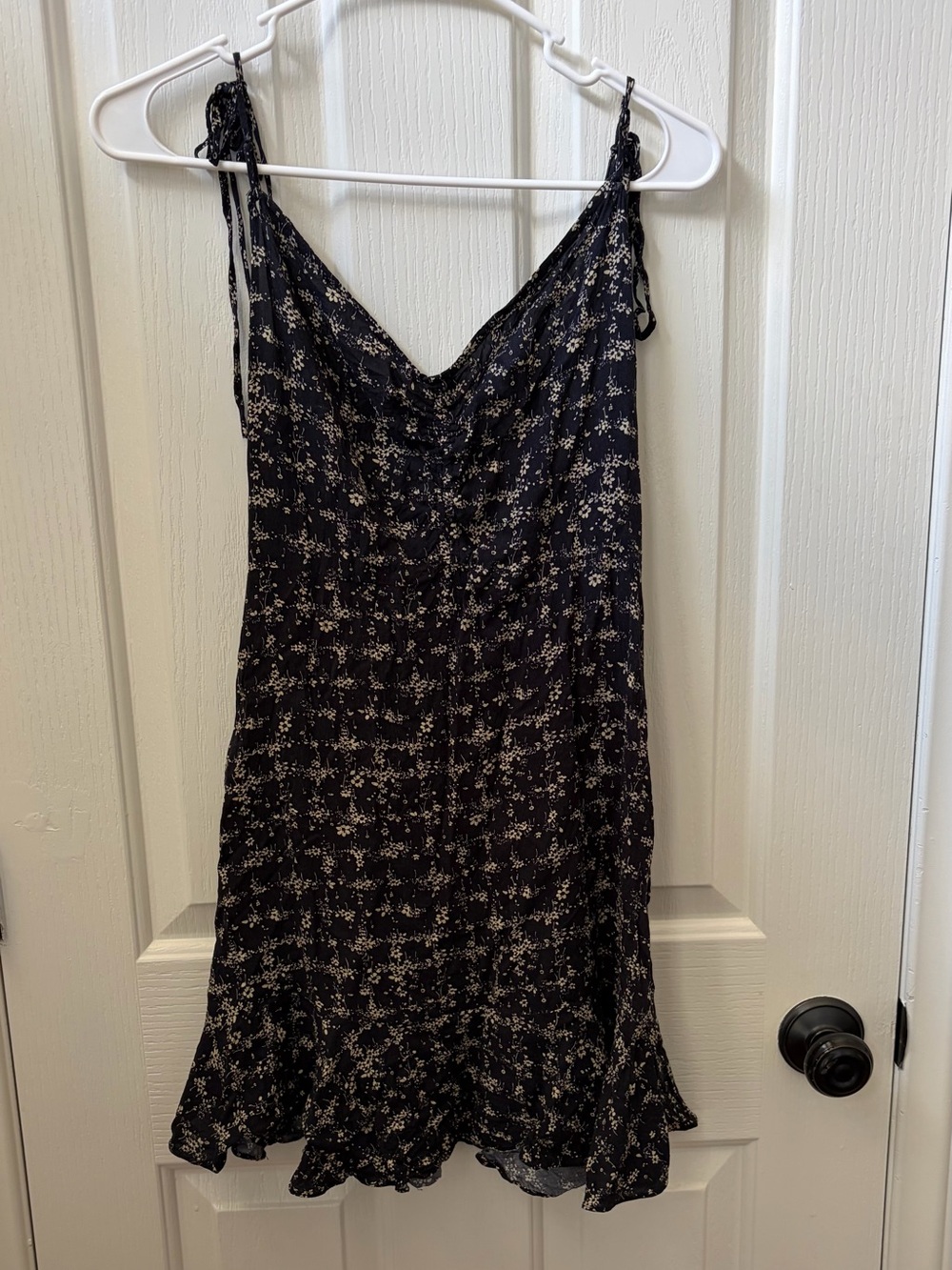 Vintage Free People Black Floral Slip Dress with Ruffle Hem